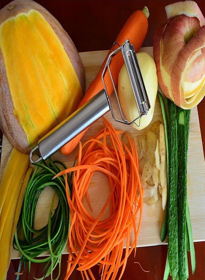 CLITZ Stainless Steel Peeler Julienne Cutter Slicer for Carrot Potato Melon Vegetable and Fruit with Cleaning Brush - Image 3